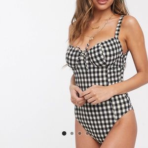 NWT ASOS black and white gingham swimsuit size 14